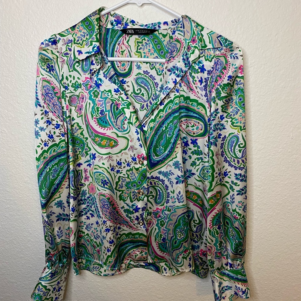 Zara Silk Button Down Shirt